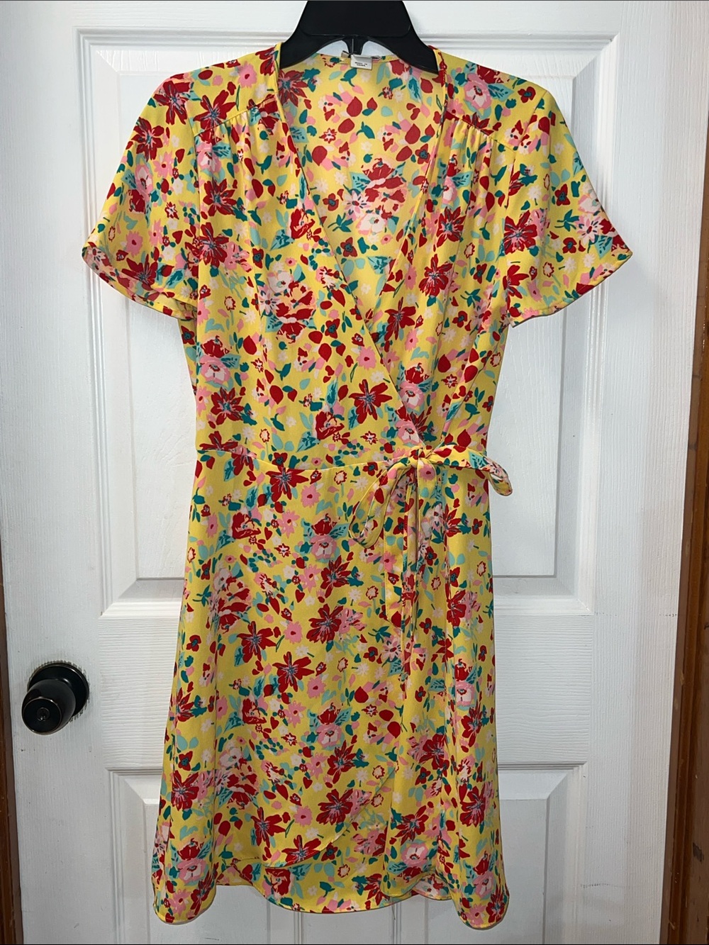 J. Crew Yellow Floral Wrap Dress with Tie Waist